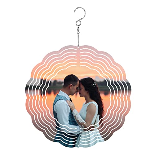 Personalized Photo 3D Metal Wind Spinner Customized Double Sided Picture Sublimation Wind Spinners Hanging Ornament Wind Spinners for Indoor&Outdoor Round-Shape