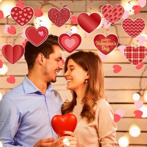 Image of Festiko Cardstock 10 Pcs Valentine's Day Hanging Swirl Decorations (Swirls 4), Red Hearts Swirls For Love Decoration