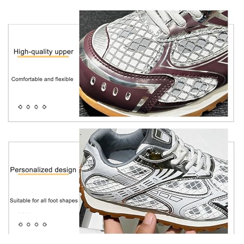 Women's Fashion Platform Oxford Trainers - Casual Lace-Up Lightweight Autumn Sneakers with Color Matching Trend, Slimming, and Versatile Flats Shoes,Red-384