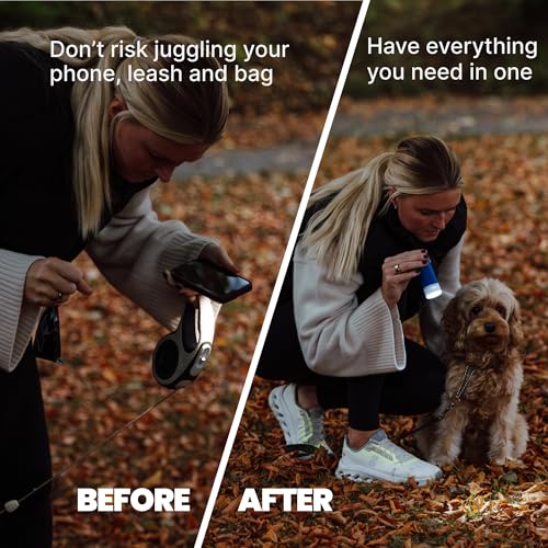 Image of MalsiPree Dog Poop Bag Holder With Flashlight - 30 Leakproof Bags - Up to 6 Month Battery - Poop Baggy Dispenser - LED Light - Dog Bag Holder Essential Walking Accessory for All Leashes