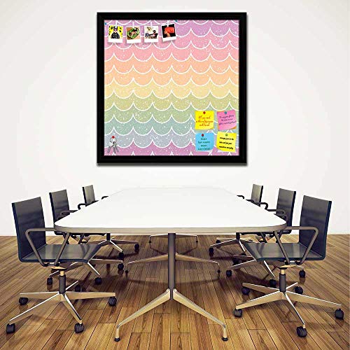 Image of ArtzFolio Wavey | Bulletin Board Notice Pin Board | Vision Soft Board Combo with Thumb Push Pins & Sticky Notes | Black Frame | 12 x 12 inch (30 x 30 cms)