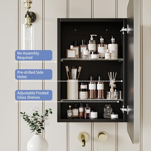 Image of Medicine Cabinet with Brushed Nickel Metal Frame Mirror, Overall 16.5 inchx24 inch