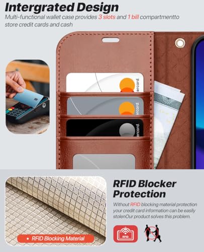 OCASE for iPhone 17e Case/iPhone 16e Detachable Wallet Case with Card Holder, 2 in 1 Pu Leather Flip Folio with RFID Blocking Stand Wrist Strap Shockproof Phone Cover 6.1 Inch 2025, Brown - image 6
