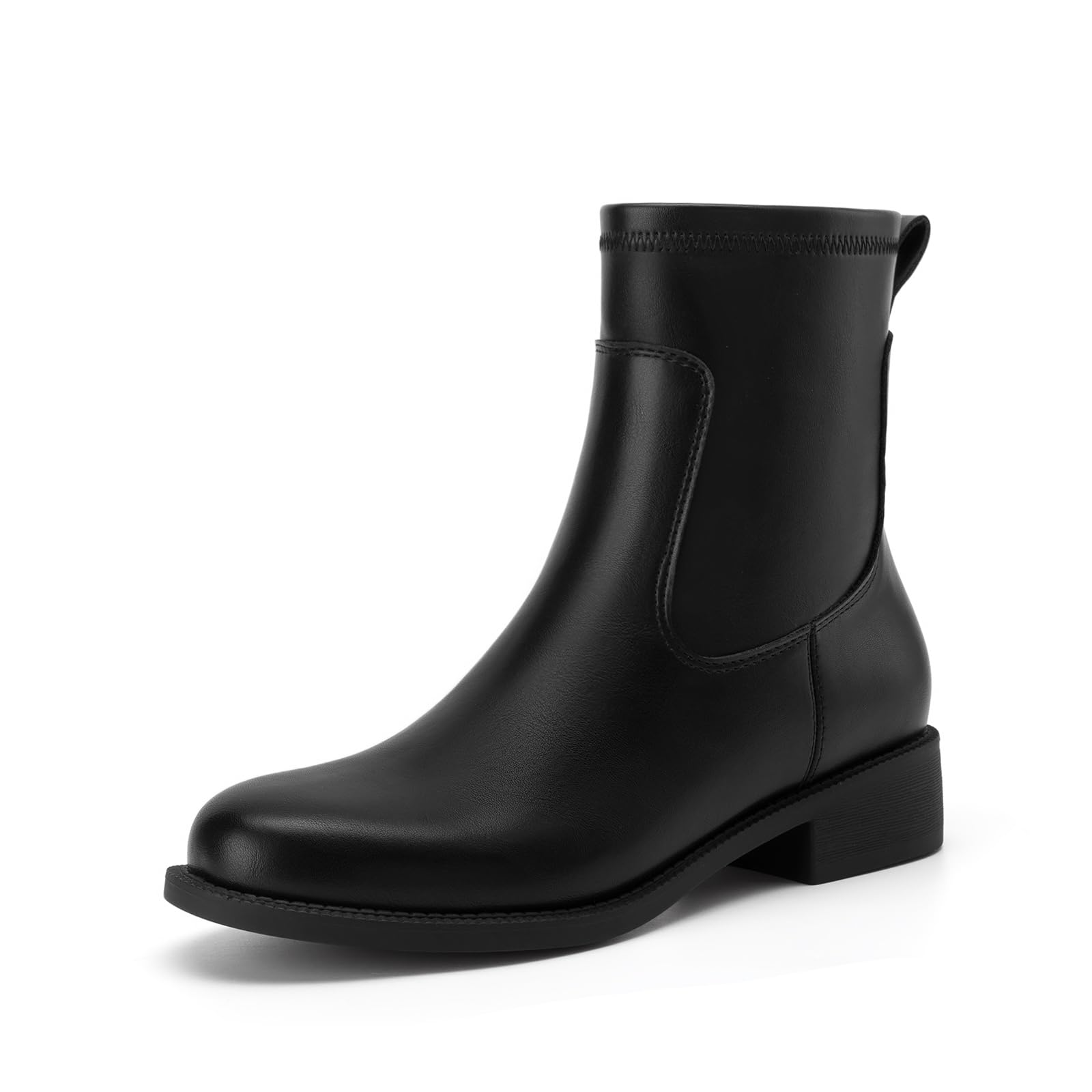 Athlefit Womens Ankle Boots Chunky Low Heel Fashion Round Toe Side Zipper Short Chelsea Boots