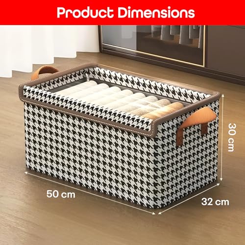 Image of PRIME PICK Foldable Clothes Storage Organizer Box with Handles, Non Woven Wardrobe Storage Bag for Clothes, Blankets and Toys, Black White (Black Pack of 4-XXL)