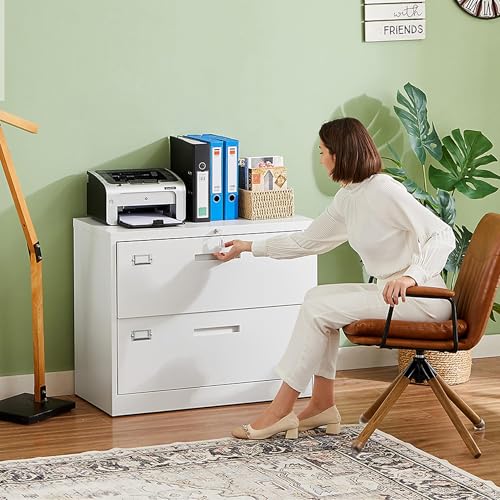 Letaya 2 Drawer Metal Filing Organization Office Cabinets with Lock,Lateral File Cabinets for Home Office Hanging Files Letter/Legal/F4/A4 Size (2 Drawer-White) - Image 3