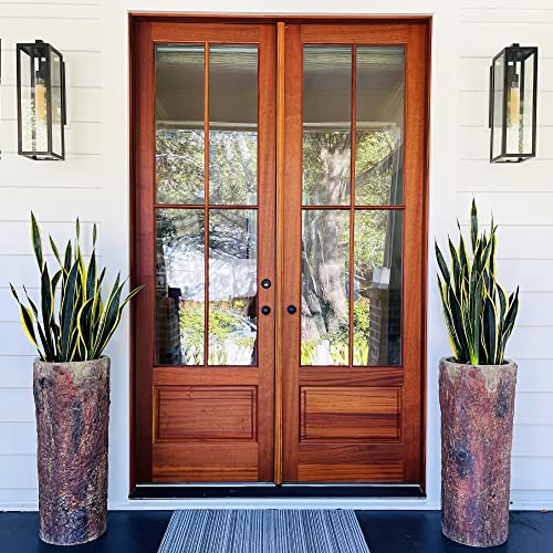 Country Front Door Tall Log Planters Set 2 Extra Large Heavy Cabin Farmhouse Lake House Entrance Pots Rustic Porch Patio Plant Decor