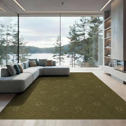 ODIKA 9'x12' Olive Green Vintage Retro Tone Boho Washable Area Rug