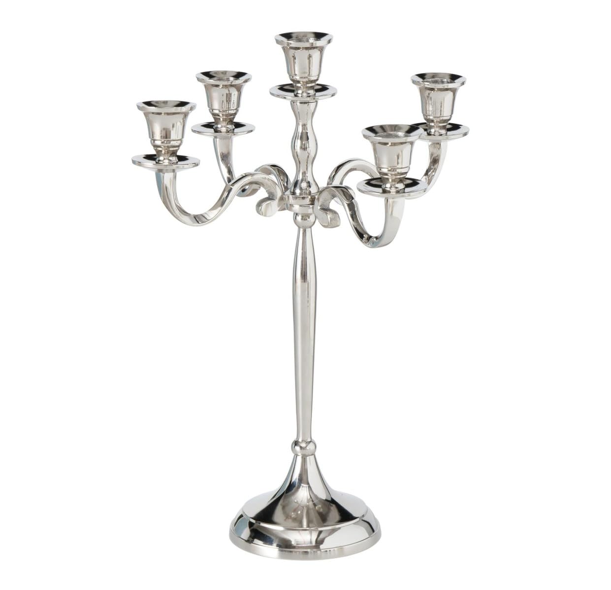 Kerzenständer Victoria 5 hoch 38 cm aus silberfarbenem Aluminium