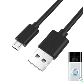 Replacement Ring Video Doorbell Charge Charging Cable Cord Compatible with Video Doorbell 2020 Release 2/3/3 Plus/4,Peephole Cam,Doorbell 2 3 Camera Battery USB Charging Cable -6.6FT