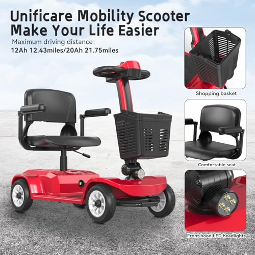 Image of 4 Wheel Mobility Scooter for Seniors & Adults，22 Miles Range，Foldable Powered Electric Wheelchair Device w /2 Lithium Batteries All Terrain Motorized Scooter Airline Approved (Red)