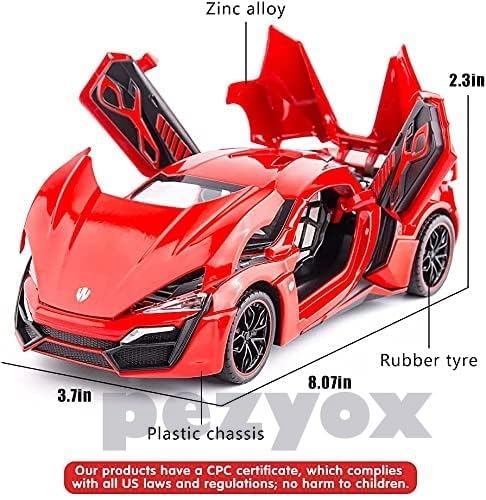 Image of LYKAN HYPERSPORT Sport 1:24 Big Size Diecast Scale Model Alloy Metal Pull Back Toy car for Kids with Openable Doors & Light, Music Toy Vehicle for Kids - Colors as Per Stock (Red)