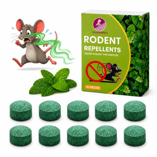 Image of Divayanshi Rat Repellent Tablets for Car Engine & Home | Peppermint Oil Mouse & Rodent Repellent | Non-Toxic Rat Deterrent for Car, Bike, Truck, Garage & Warehouse | Pack of 10