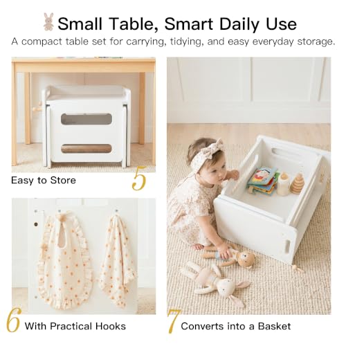 Image of Montessori Weaning Table and Chair Set, Adjustable Toddler Table, White | Adjustable Wooden Design for Meals, Learning, Play, and Everyday Routines