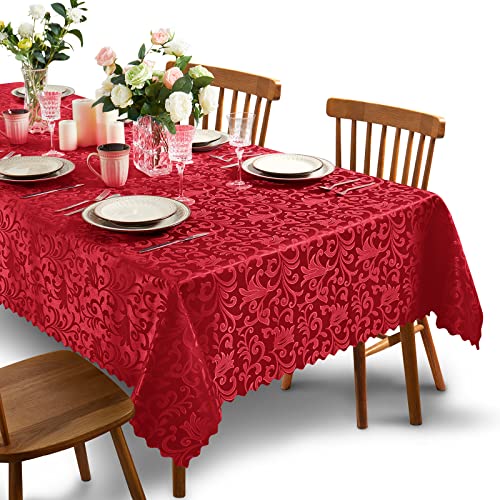 El Mejor Listado de Mantel rojo , tabla con los diez mejores. 44 SiinvdaBZX - Mantel rectangular de damasco, diseño jacquard, color rojo, 60 x 84 pulgadas, funda de mesa de poliéster satinado sin arrugas, para cena, fiesta, banquete, día...