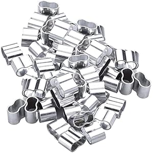 HOLAHOLA Aluminium Mouwen Clip Fittings 30Pcs Aluminium Dubbele Adereindhulzen Krimpen Loop Mouw Roestvrije Kabel Krimpen Draadkabel
