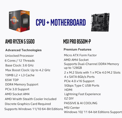 Image of Micro Center AMD 5500 Processor with MSI PRO B550M-P Motherboard