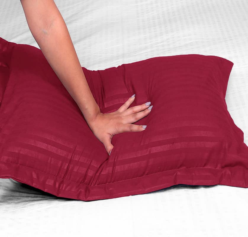 Image of BSB HOME 220 TC Premium Glace Cotton Solid Striped Pillow Covers |Ultrasoft Breathable Envelope Closure| Pack of 2 Pillow Covers King Size (Maroon, 20 x 30 Inches)
