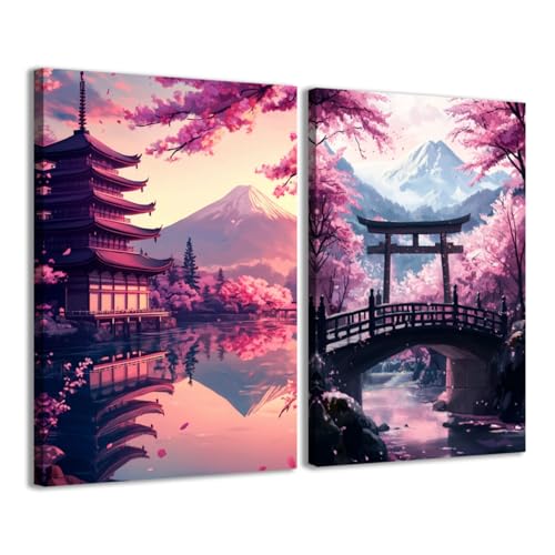 Impressions sur toile rose Mont Fuji de qualité supérieure : décoration intérieure encadrée