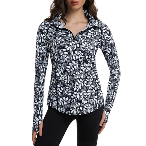 beroy Women's 1/4 Zip Shirts Pullover Long Sleeve Thumb Holes Workout Athletic Hiking Running Shirt with Pocket4