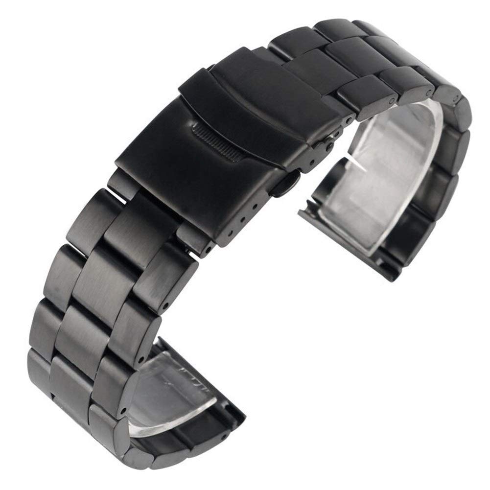 20mm 22mm Męski pasek do zegarka Klasyczny czarny metalowy stalowy składany zapięcie z bezpiecznym wymiennym paskiem do zegarka + 2 drążki sprężynowe (jeden kolor 20mm)