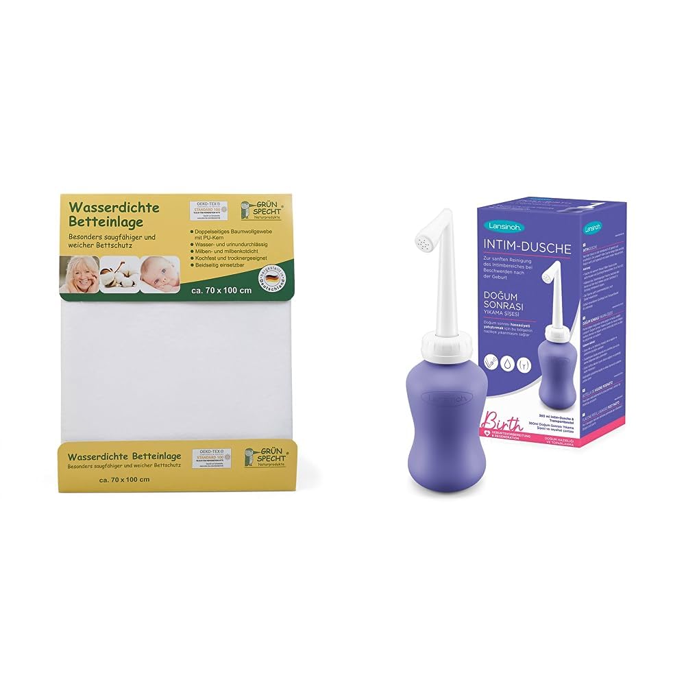 wasserdichte Betteinlage 70x100cm, Matratzenschutz & Lansinoh Intim-Dusche - sanfte und hygienische Reinigung, 360 ml