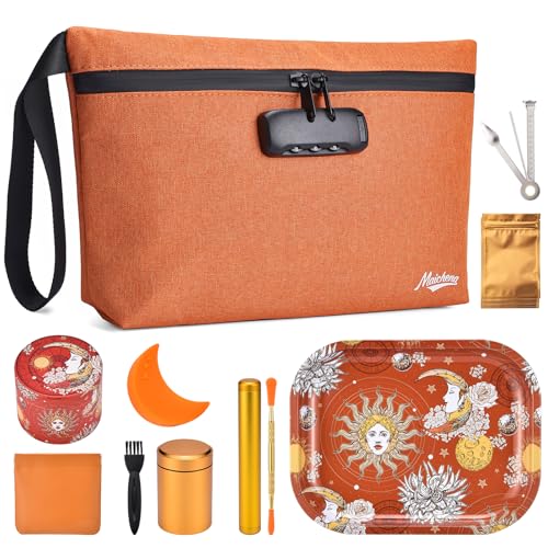 MAICHENG Bolsa de armazenamento com cadeado de combinação grande organizador de cosméticos estojo de medicamentos com acessórios, Laranja, Bolsa de viagem com trava