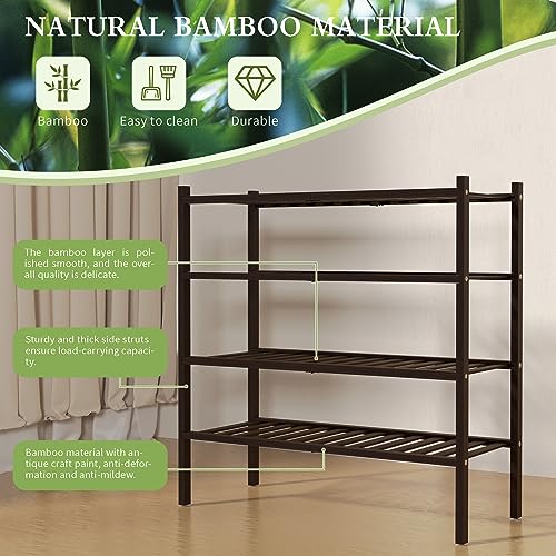 4 Tier Bamboo Shoe Rack for Closet Free Standing Wood Shoe Shelf for Entryway Small Space Stackable 27"x11"x26" (Brown)