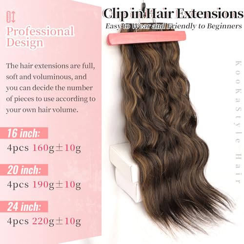Image of KooKaStyle Wavy Clip in Hair Extensions 16 inch Balayage Dark Brown to Chestnut