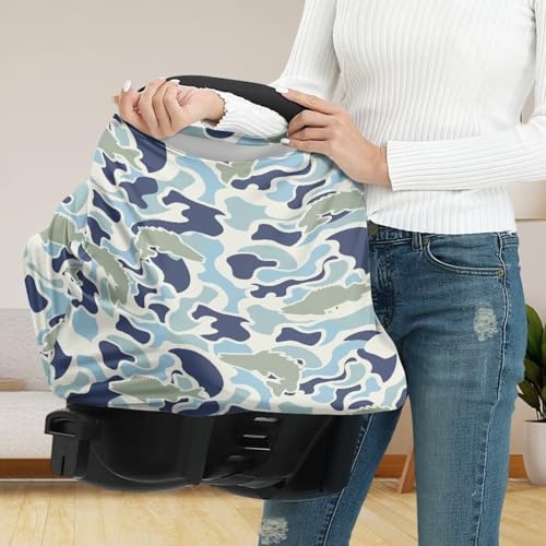 Image of Car Seat Cover Baby, Camo Fishing Infant Car Seat Canopy Breastfeeding Cover Cozy & Windproof Newborn Carseat Covers Stroller Covers, Easy to Clean