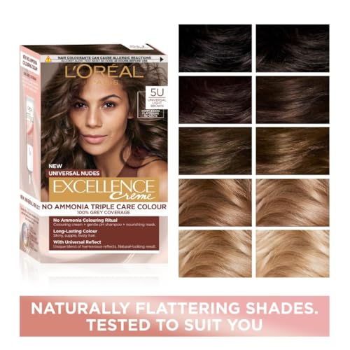 L'Oréal Paris Excellence Universal Nudes Hair Colour, Ammonia-Free, Micro-Keratine, Triple Care, 100% Grey Coverage, Radiance Boosting, 5U Universal Light Brown - Image 6