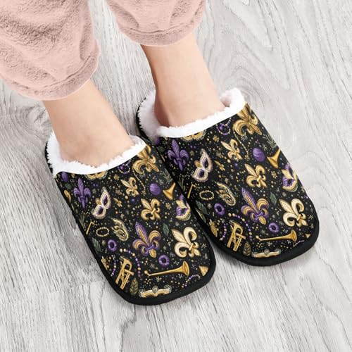 Golden Mardi Gras Masks Slippers For Women Men Soft Memory Foam Non-Slip Festival Winter Indoor House Shoes Travel Slipper4