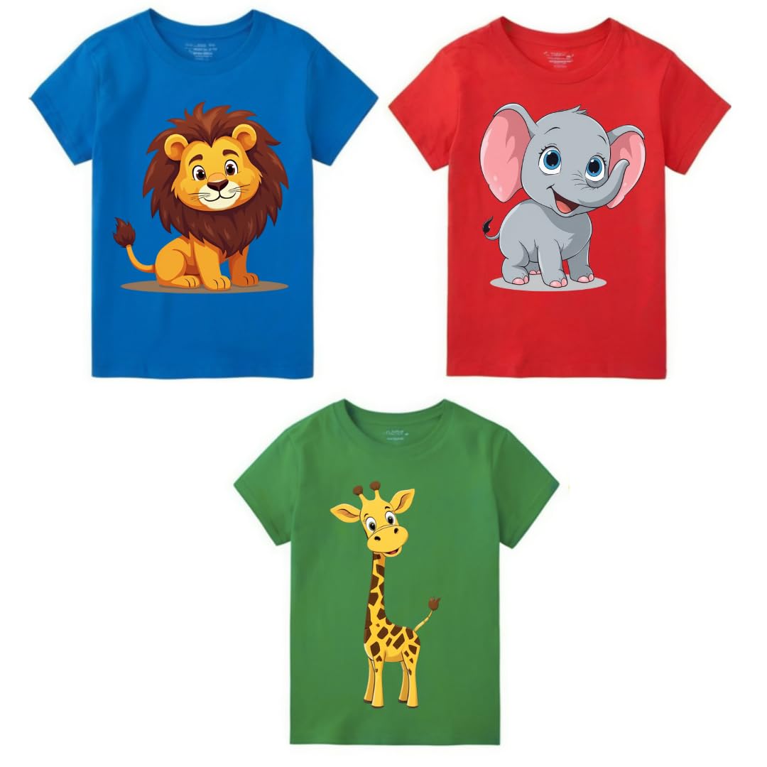 Cotton Printed Tshirt for Kids Boys Girls, Lion, Elephant, Dinosaur, car Printed Tshirt (Pack of 3) (Size 12-18 Month)-image-35