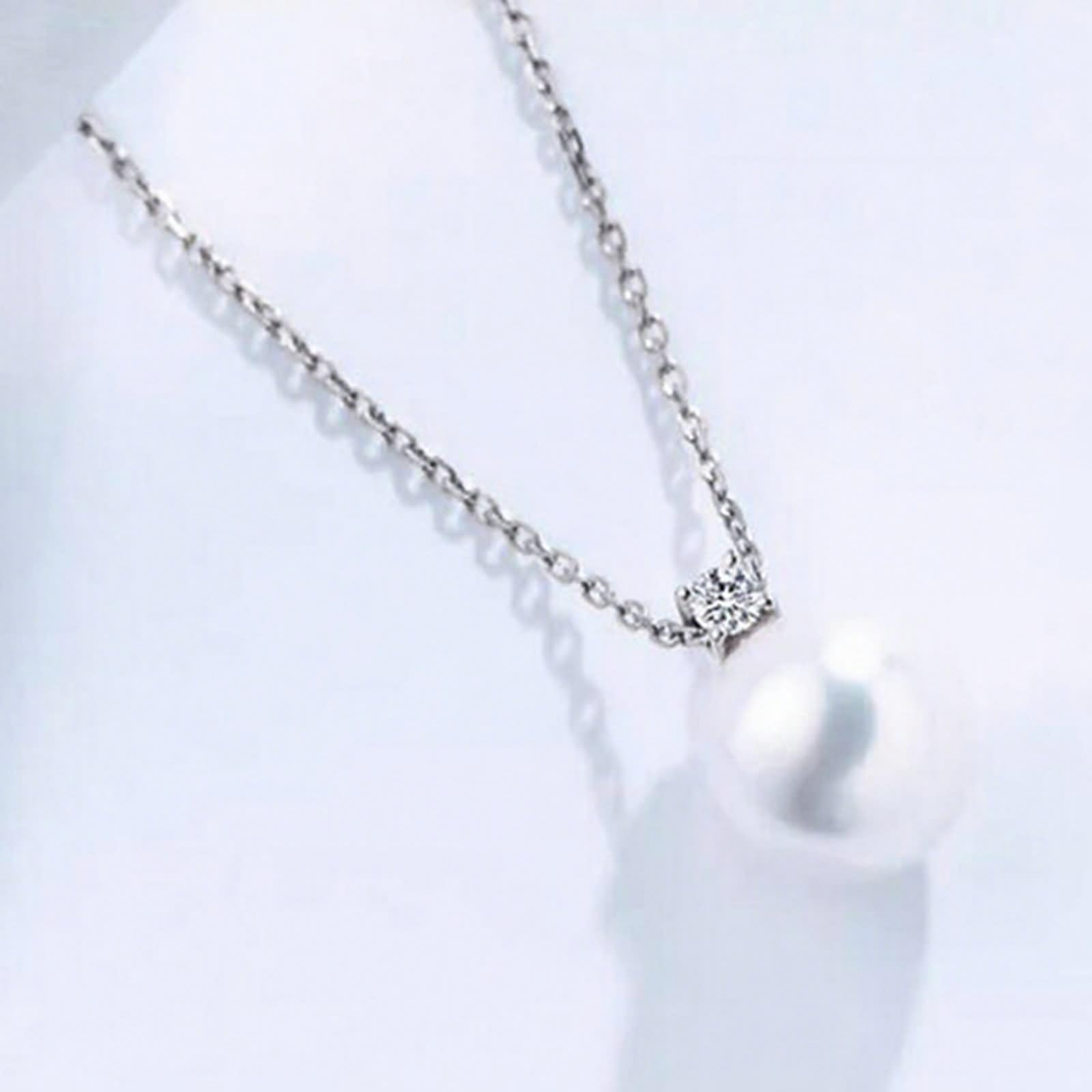 Naszyjnik damski, wisiorek, naszyjnik, zestaw z perłą 7,5 – 8 mm i diamencikami złotymi diamentami,