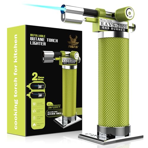 RAVS Encendedor de antorcha de butano, modo de llama dual, antorcha de cocina, antorcha de cocina, encendedor de crema brulee, encendedor de butano recargable, mini antorcha para soldadura, soplete de
