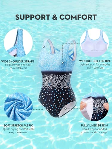 Image of One Piece Bathing Suit for Women Front Cross Athletic Tummy Control Swimsuits V Neck Slimming Swimwear