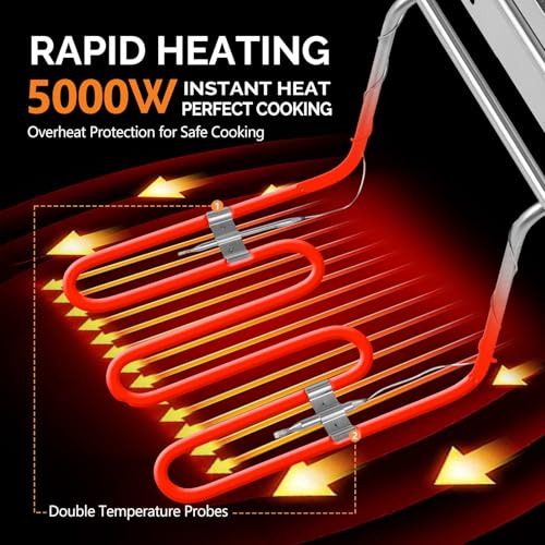 ROVSUN 22.8QT Electric Deep Fryer w/ 2 Baskets & Lids, 21.8L Stainless Steel Commercial Double Fryer, Countertop Kitchen Frying Machine w/Temperature Control, French Fries Donuts 5000W - Image 3