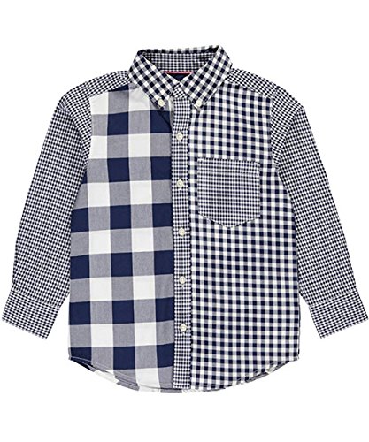 Carters Boys Checkered Button Down L/S Shirt, Navy (6) #TOP24