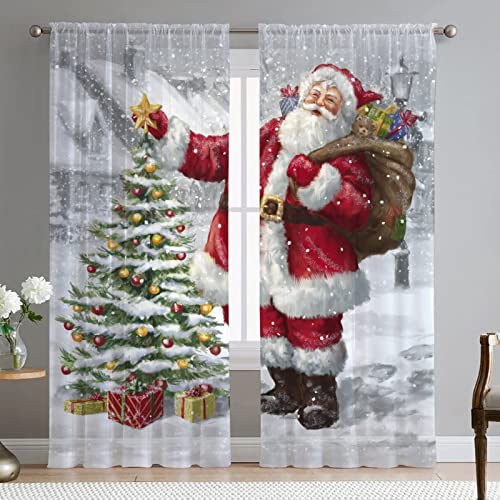 DONGSHAN Rideau Occultant Père Noël - Rideaux Isolant Thermique a Oeillet - Lot de 2 Rideau Opaques Anti Bruit - pour Salon Chambre Enfant Fenetre - 140x240 cm (L x H)