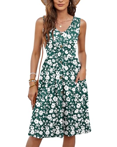 Image of MOLERANI Women Summer Dresses Sleeveless Casual Loose Swing Button Down Midi Dress with Pockets