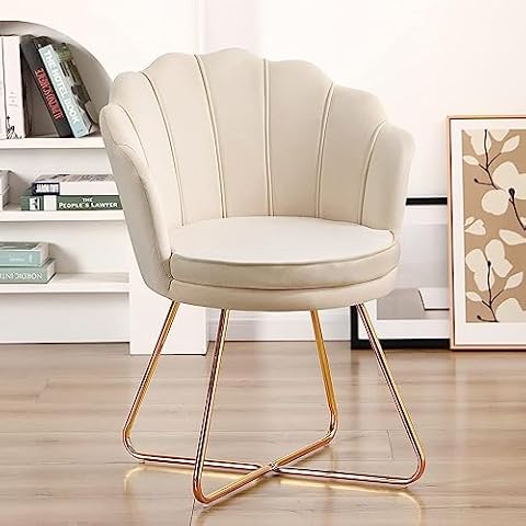 Furnimart Vanity Chair with Back, Velvet Shell Accent Chair for Living Room, Criss Cross Chair with Gold Legs, Makeup Chair for Bedroom Desk Chair no Wheels, Khaki Cover