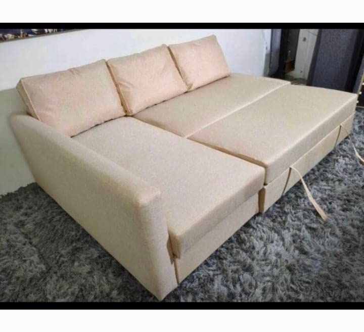 karnakConvertible Sofa Cum Bed L-Shape Corner Sofa Plus Diwan Bed with Storage Box & Cushion for Living Room, Home, Office, Apartment, Studio Room Size 215x150x75 Centimeters