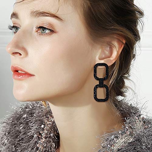 Flyonce 7 Colors Crystals Rectangle Geometric Modern Link Statement Drop Dangle Earrings2