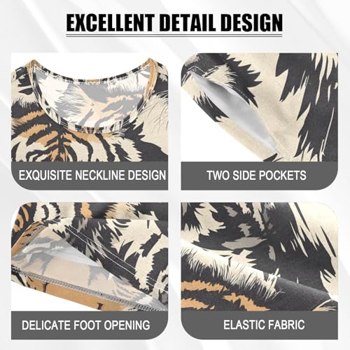ALAZA Black Yellow Tiger Pajamas Set Short Sleeve Cotton Sleepwear Summer Pjs 2 Piece 5-14Y4