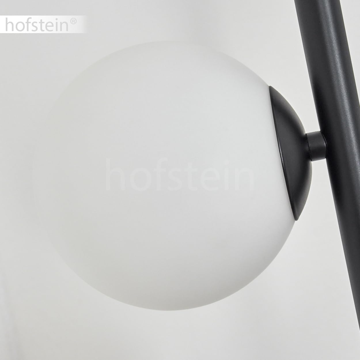 Stehleuchte Remaisnil, moderne Stehlampe aus Metall/Glas in Schwarz/Milchglas, Standleuchte mit Schirmen aus Glas (Ø 12 cm), mit Fußschalter am Kabel, 3 x G9, ohne Leuchtmittel