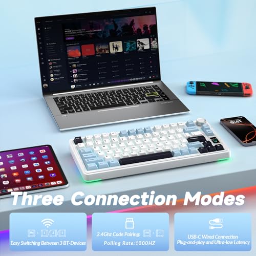 Image of AULA S75 PRO Wireless Mechanical Keyboard with Screen&Knob, 75% Hot Swappable Gaming Keyboard with Pre-lubed Switches, RGB Backlit, PBT Keycaps Creamy Sounding Pc Gaming Keyboards