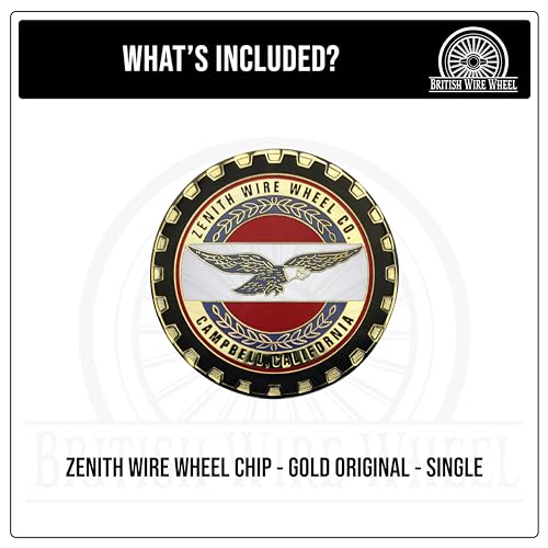 Image of Zenith Gold Metal Wheel Chip Emblem (Single) | 24K Triple Gold Plated Solid Metal Wheel Chip Emblem, 2.25 inch | Designed for Lowriders with Recessed Knock Off Spinner Caps