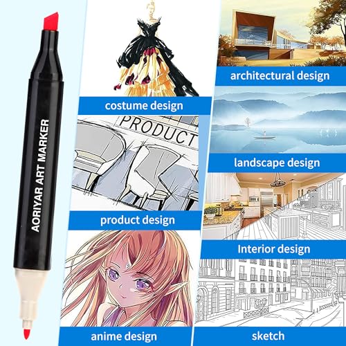 Aoriyar 48 Farben Doppelspitzen-Marker-Set – Permanente Grafikmarker zum Zeichnen, Ausmalen, Skizzieren und Malen – Alkoholbasierte Kunstmarker für Künstler, Erwachsene, Kinder und Manga-Zeichner