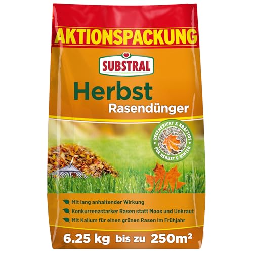 SUBSTRAL Herbst Rasendünger, 6,25 kg Sack, kaliumreicher Spezial-Rasendünger...