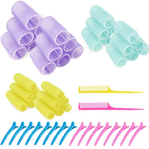 DKAF Self Grip Hair Curlers, Heatless Hair Roller for Women Hair Bangs Salon Hair Dressing Tool, 3 Sizes 36 Pcs Hair Curlers with 16 Pcs Hair Clips and 2 Pcs Rat Tail Combs(Random Color)